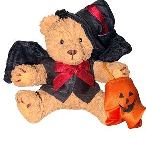 Vintage Halloween Teddy Bear Figurine with Bat Wings